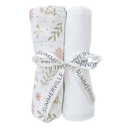 Ekologiska Baby Muslinfiltar 2-pack Blossom & White