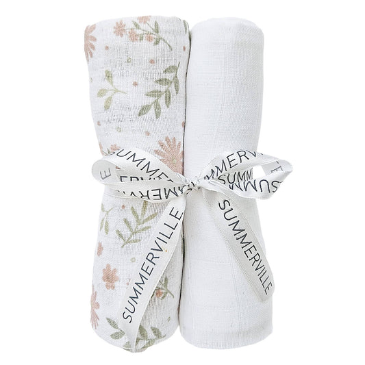 Ekologiska Baby Muslinfiltar 2-pack Blossom & White