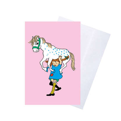 Pippi - gratulationskort med kuvert - rosa