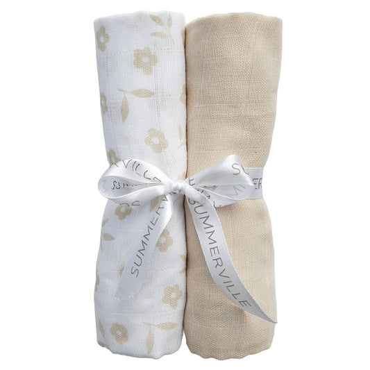 Ekologiska muslinfiltar 2-pack petal/sandshell